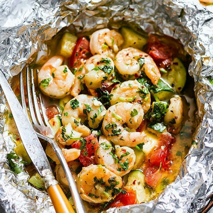 Foil Packet Lemon Garlic Shrimp