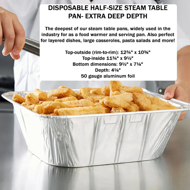 Disposable Half Size Steam Table Foil Pan with Foil Lid -  Extra Deep   #4288L Durable Packaging