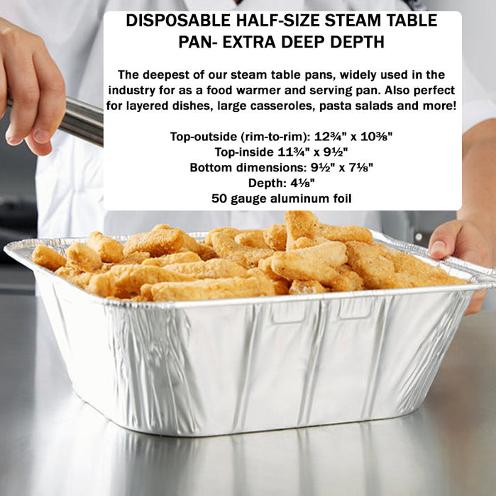 Disposable Half Size Steam Table Foil Pan with Foil Lid -  Extra Deep   #4288L