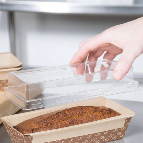 1-1/2 lb. Bakeable Kraft Paper Loaf Pan with Clear Dome Lid - #31906-00072