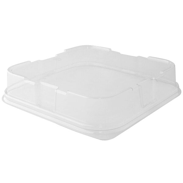8" x 8" Ovenable Black Solid Board Rolled Rim Tray with Clear Dome Lid - #13158-00129