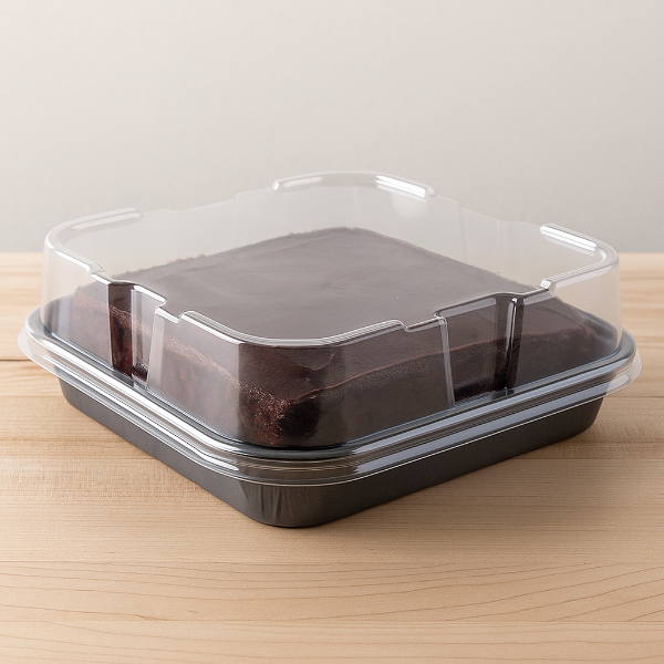 8" x 8" Ovenable Black Solid Board Rolled Rim Tray with Clear Dome Lid - #13158-00129