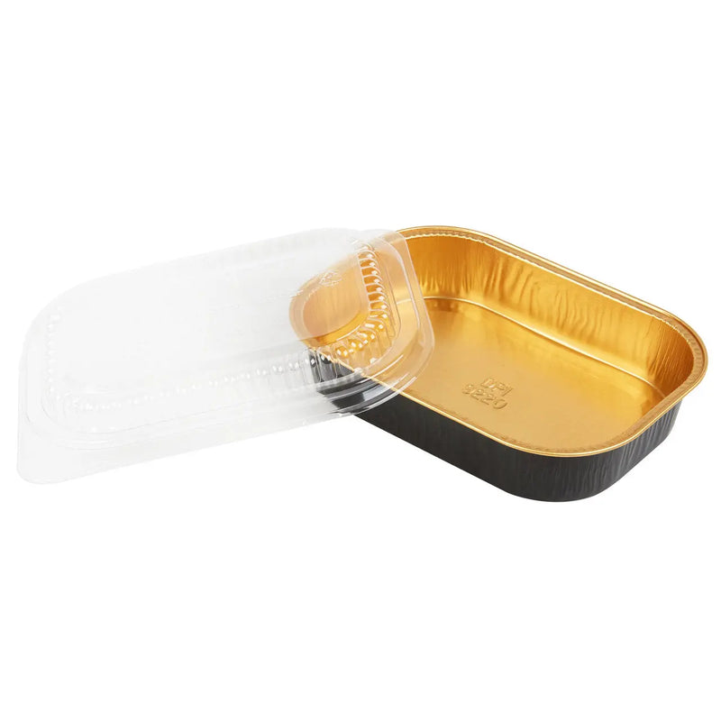 16 oz. Black and Gold Foil Entrée or Take Out Pan with Dome Lid #9220PT Durable Packaging