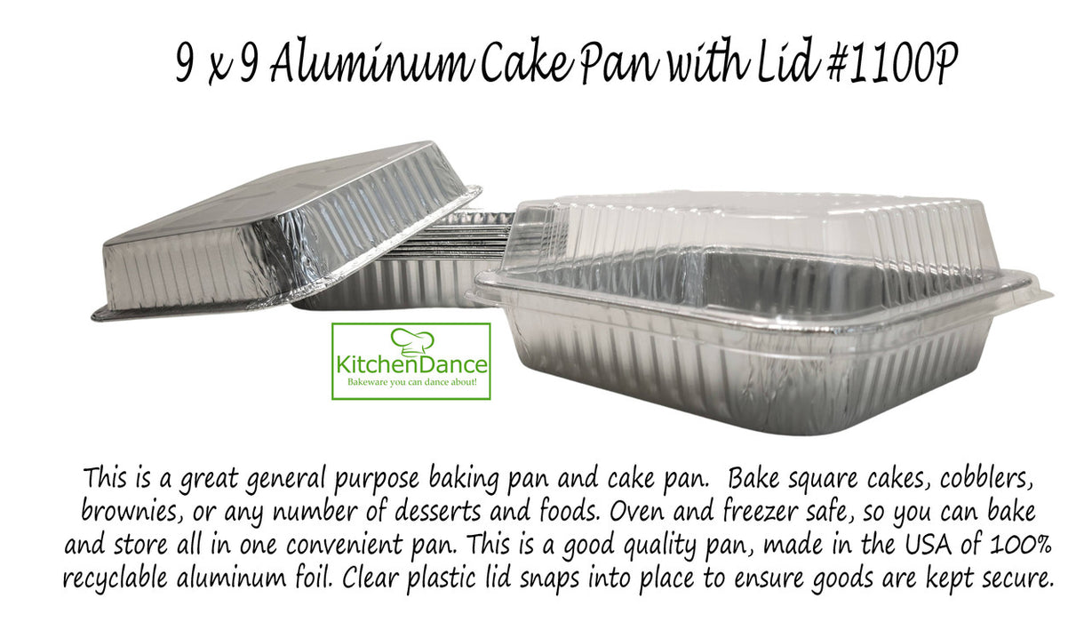 9" Square  Disposable Foil Cake Pan with Clear Dome Lid    #1100P