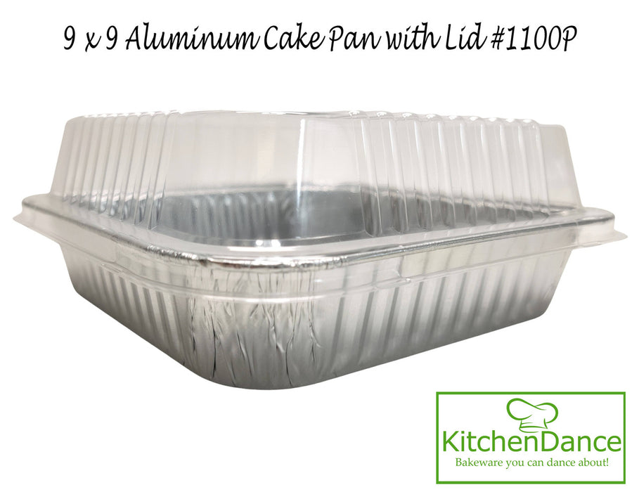 9" Square  Disposable Foil Cake Pan with Clear Dome Lid    #1100P