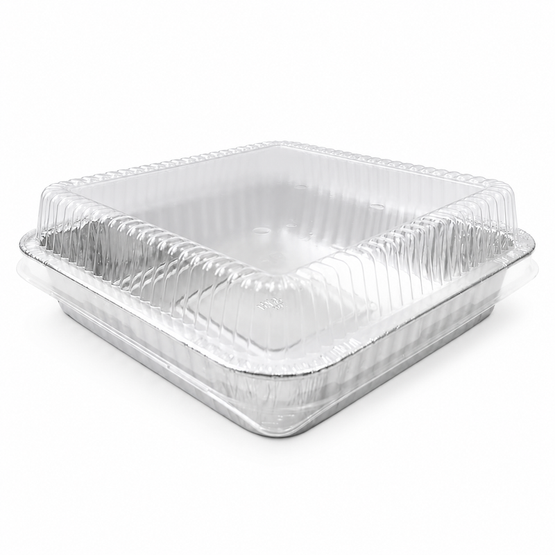 Molde para hornear desechable de aluminio cuadrado de 8" con tapa de plástico n.º 1155P