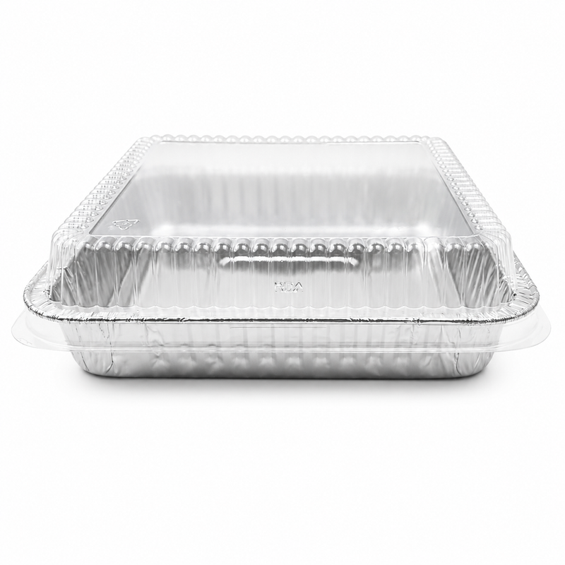 Molde para hornear desechable de aluminio cuadrado de 8" con tapa de plástico n.º 1155P