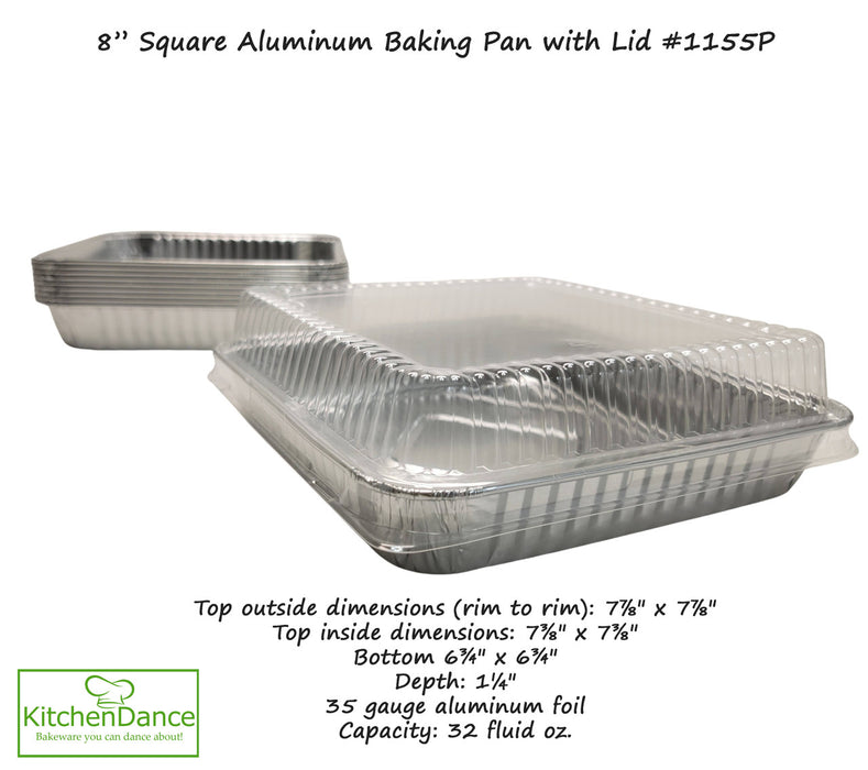 8" Square Disposable Aluminum Baking Pan with Plastic Lid #1155P