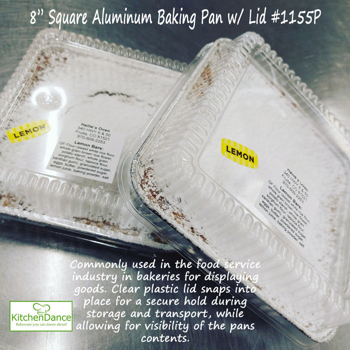 8" Square Disposable Aluminum Baking Pan with Plastic Lid #1155P