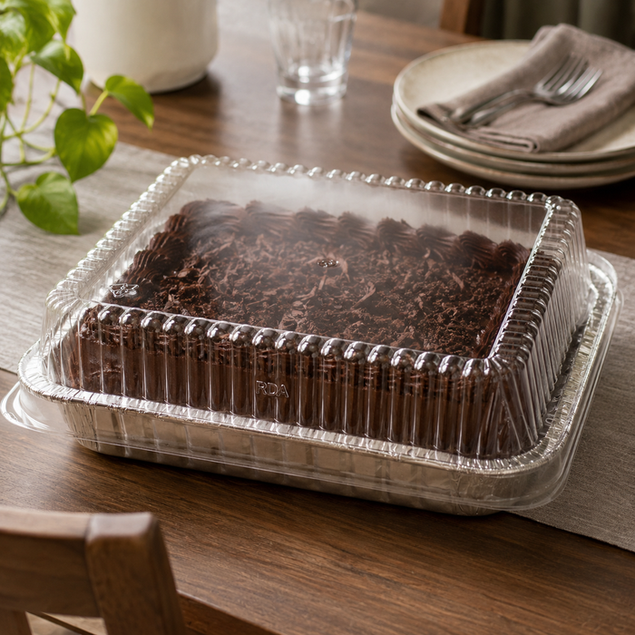 8" Square Disposable Aluminum Baking Pan with Plastic Lid #1155P