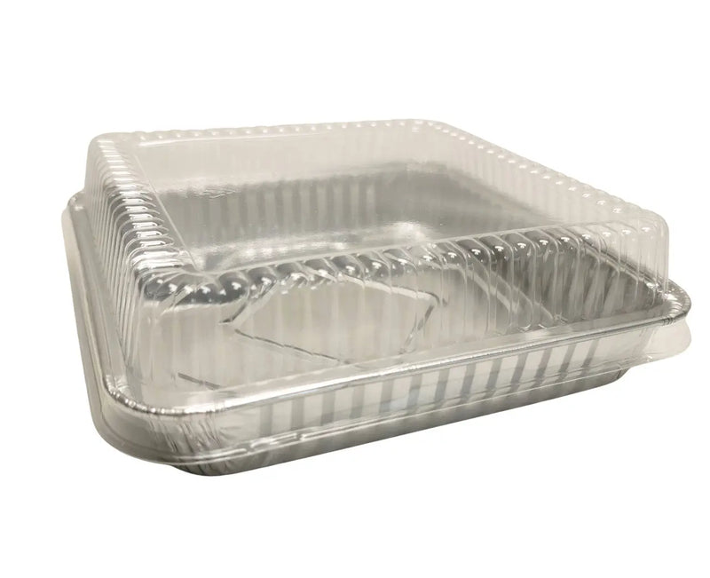 8" Square Disposable Aluminum Baking Pan with Plastic Lid #1155P D&W Fine Pack