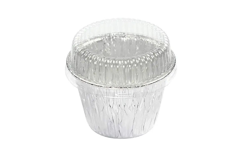 7 oz. Disposable Aluminum Foil Dessert Cup with Plastic Lid   #1210P KitchenDance