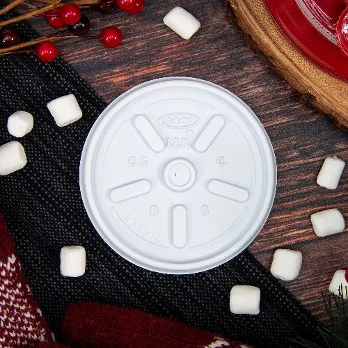 Dart 6-12 oz. White HIPS Plastic Vented Lid - Sleeve of 100 - #12JL