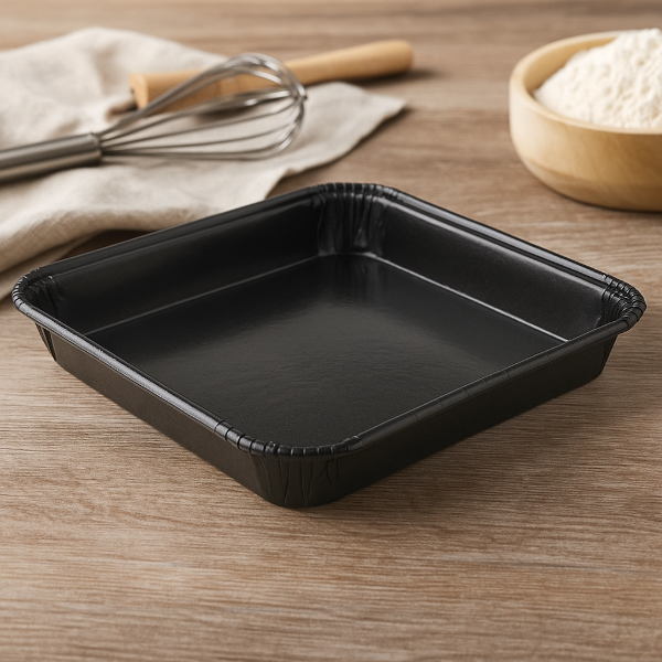 8" x 8" Ovenable Black Solid Board Rolled Rim Tray - #13158
