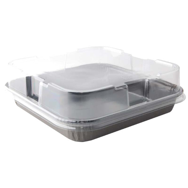 8" x 8" Ovenable Black Solid Board Rolled Rim Tray with Clear Dome Lid - #13158-00129