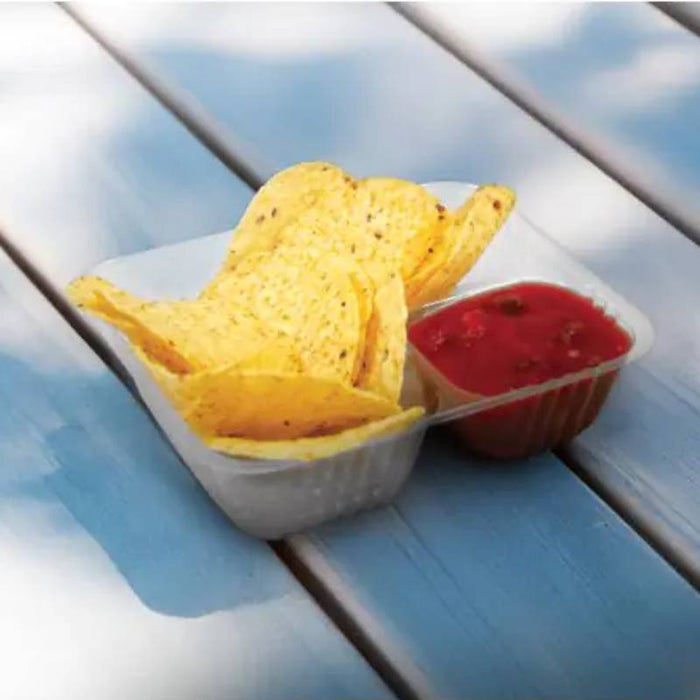 5"x6" 2-Compartment Clear Small Nacho Tray - #1343401