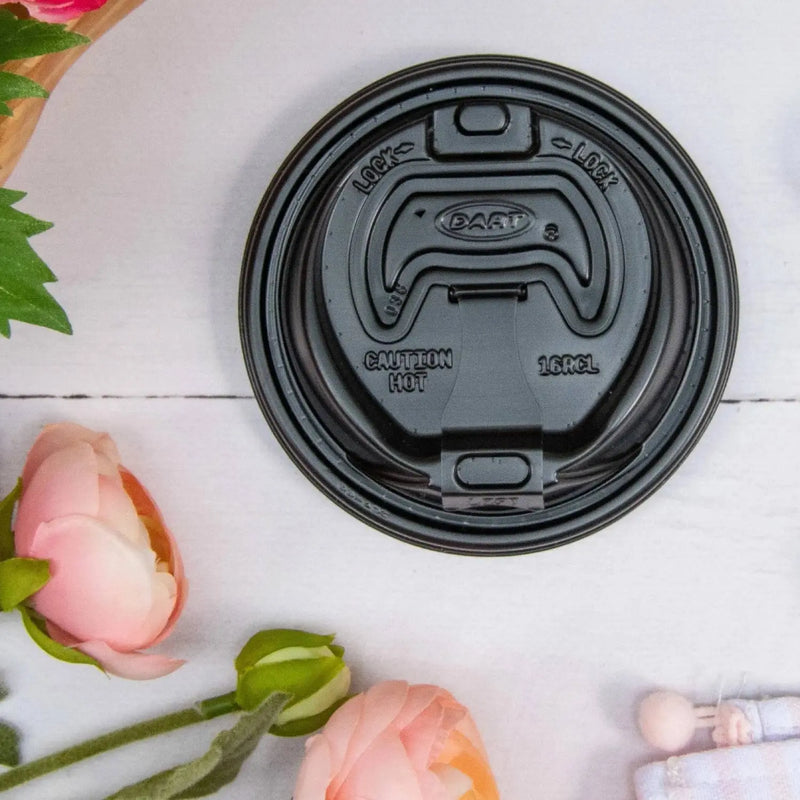 Dart 12-24 oz. Black HIPS Plastic Optima® Reclosable Lid - Sleeve of 100 - #16RCLBLK Dart Container