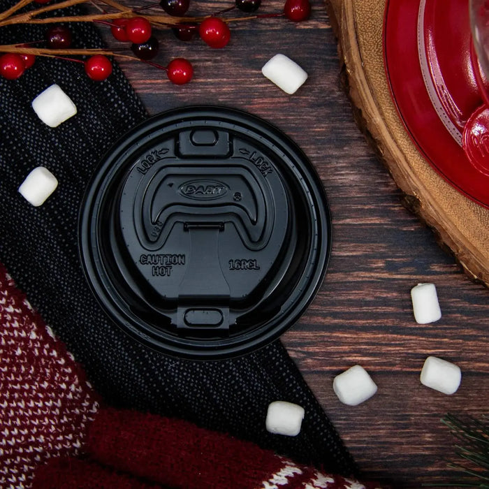 Dart 12-24 oz. Black HIPS Plastic Optima® Reclosable Lid - Sleeve of 100 - #16RCLBLK Dart Container