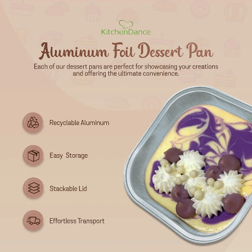 4" Square Colored Aluminum Foil Dessert Pan with Snap-On Plastic Lid   #A6P KitchenDance