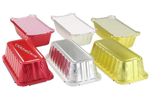 disposable aluminum foil 2 lb. loaf pan, baking pan, food container with board lid, carryout pan, takeout pan 