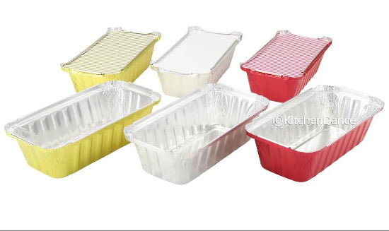 disposable aluminum foil 2 lb. loaf pan, baking pan, food container with board lid, carryout pan, takeout pan 