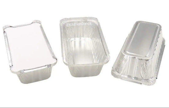 disposable aluminum foil 2 lb. loaf pan, baking pan, food container with board lid, carryout pan, takeout pan 