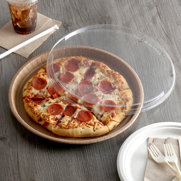 13" Kraft Oven-Safe Takeout Pizza Tray with Lid Combo Pack - #68260