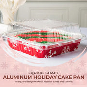 8" Square  Aluminum Foil  Holiday Cake Pan with Plastic Lid  #9101X Durable Packaging