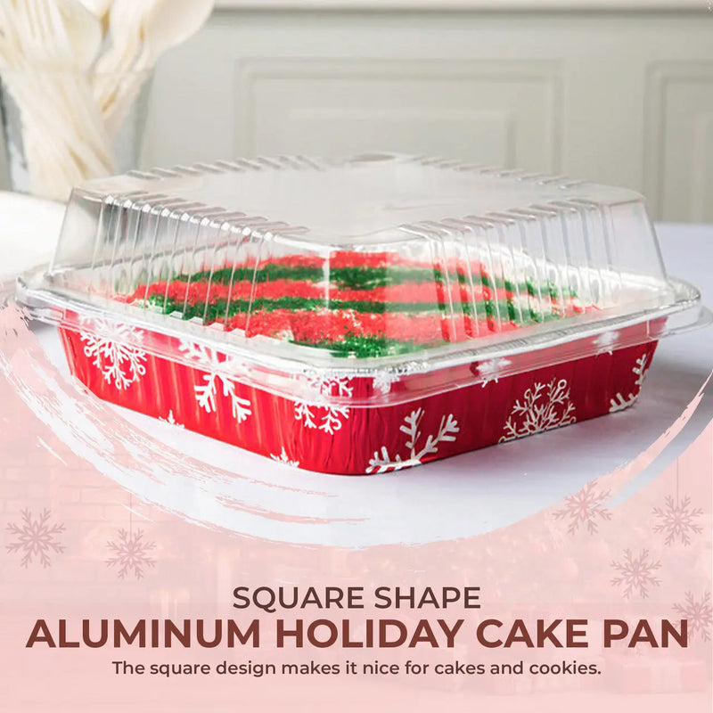 8" Square  Aluminum Foil  Holiday Cake Pan with Plastic Lid  #9101X Durable Packaging