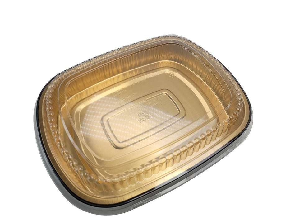 Bandeja grande para platos principales con tapa abovedada, de aluminio dorado y negro, de 64 oz