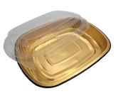 47 oz. Medium Black and Gold Foil Entrée Pan with Dome Lid Durable Packaging