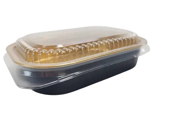 16 oz. Black and Gold Foil Entrée or Take Out Pan with Dome Lid #9220PT Durable Packaging