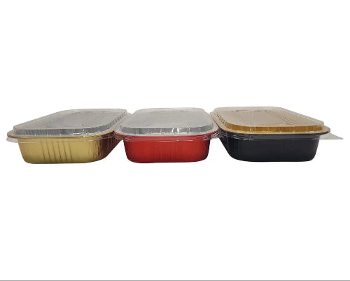 8" x 5" Colored Heavy Aluminum Entrée Pan with Plastic Lid #A67P KitchenDance