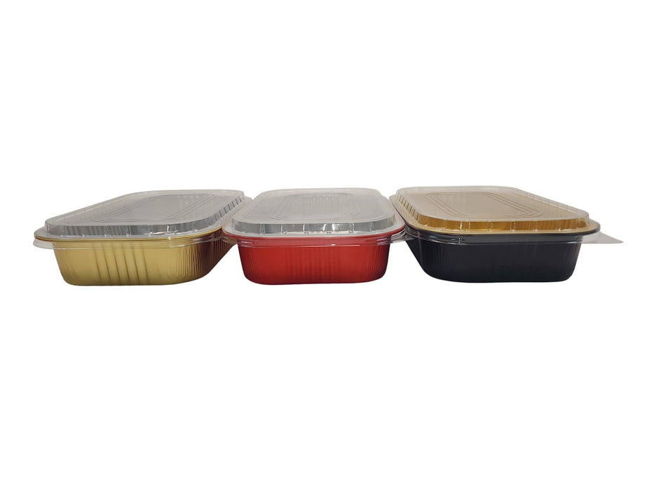 8" x 5" Colored Heavy Aluminum Entrée Pan with Plastic Lid #A67P