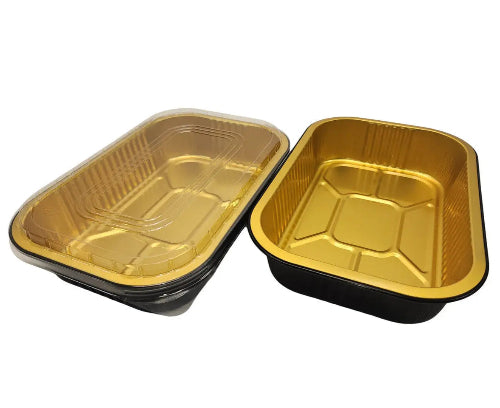 8" x 5" Colored Heavy Aluminum Entrée Pan with Plastic Lid #A67P KitchenDance