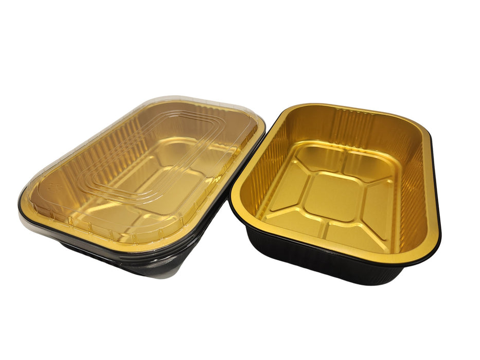 8" x 5" Colored Heavy Aluminum Entrée Pan with Plastic Lid #A67P