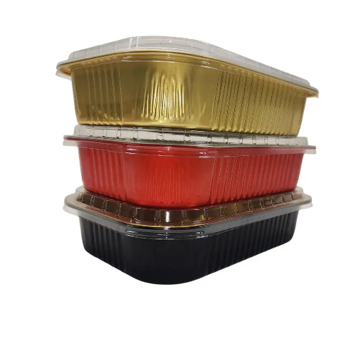 8" x 5" Colored Heavy Aluminum Entrée Pan with Plastic Lid #A67P KitchenDance