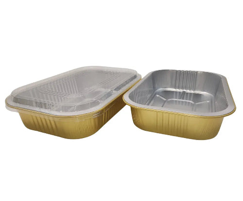 8" x 5" Colored Heavy Aluminum Entrée Pan with Plastic Lid #A67P KitchenDance