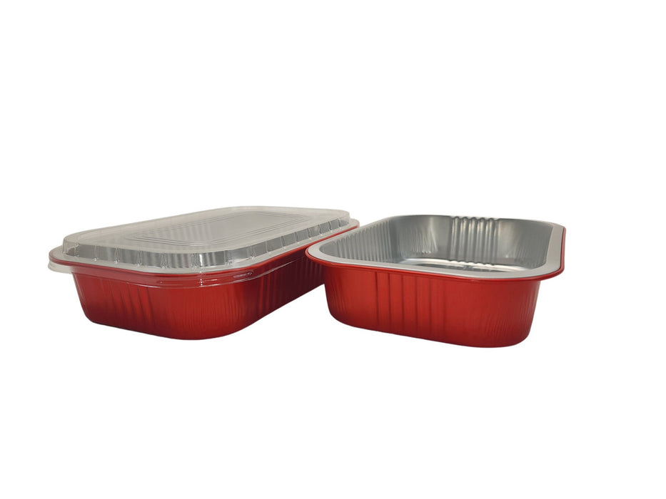 8" x 5" Colored Heavy Aluminum Entrée Pan with Plastic Lid #A67P