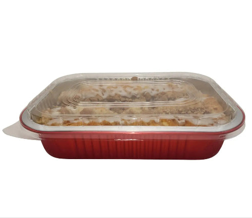 8" x 5" Colored Heavy Aluminum Entrée Pan with Plastic Lid #A67P KitchenDance
