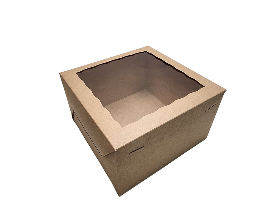 Caja para panadería Kraft con ventana y lengüeta de cierre de 4 x 4 x 2-1/2" - Paquete de 10 - N.º 442K