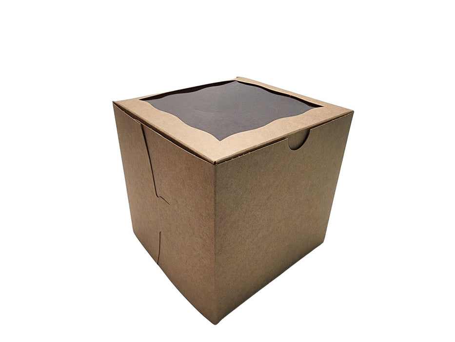 6" x 6" x 6" Kraft Lock Tab Box with Window - Pack of 10  #2387