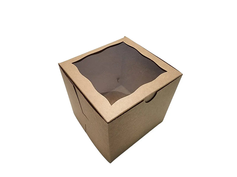 6" x 6" x 6" Kraft Lock Tab Box with Window - Pack of 10  #2387 BRP Box shop