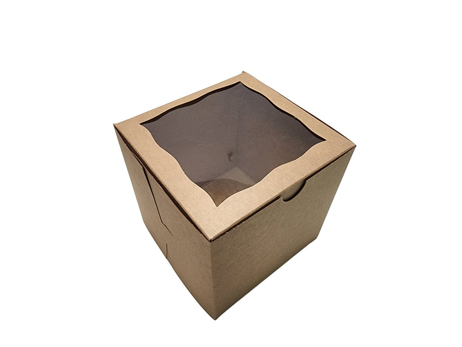 6" x 6" x 6" Kraft Lock Tab Box with Window - Pack of 10  #2387