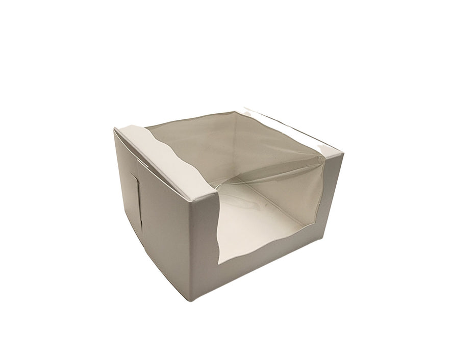 Caja para panadería con ventana envolvente y lengüeta de cierre de 4 x 4 x 2-1/2 pulgadas, color blanco - Paquete de 10 - N.° 442K