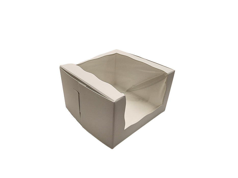 Caja para panadería con ventana envolvente y lengüeta de cierre de 4 x 4 x 2-1/2 pulgadas, color blanco - Paquete de 10 - N.° 442K