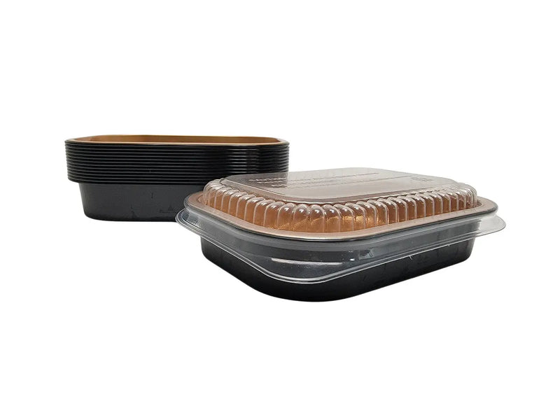 16 oz. Black and Gold Foil Entrée or Take Out Pan with Dome Lid #9220PT Durable Packaging