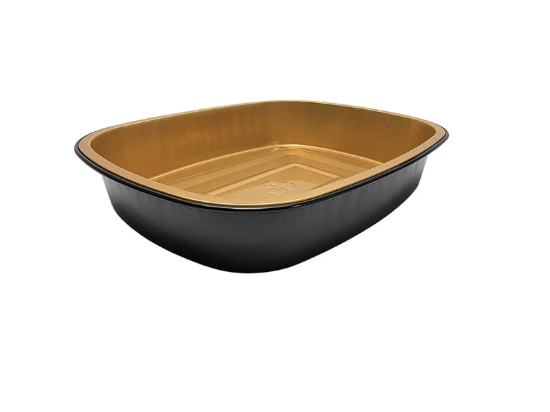 16 oz. Black and Gold Foil Entrée or Take Out Pan with Dome Lid #9220PT Durable Packaging