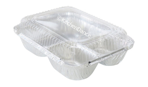 disposable aluminum foil carryout pan, takeout pan, baking pan, food serving pan - 3 compartment or 3 sectio