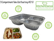 3 Compartment Disposable Foil Carryout Pan with Plastic Lid  #210P Durable Packaging